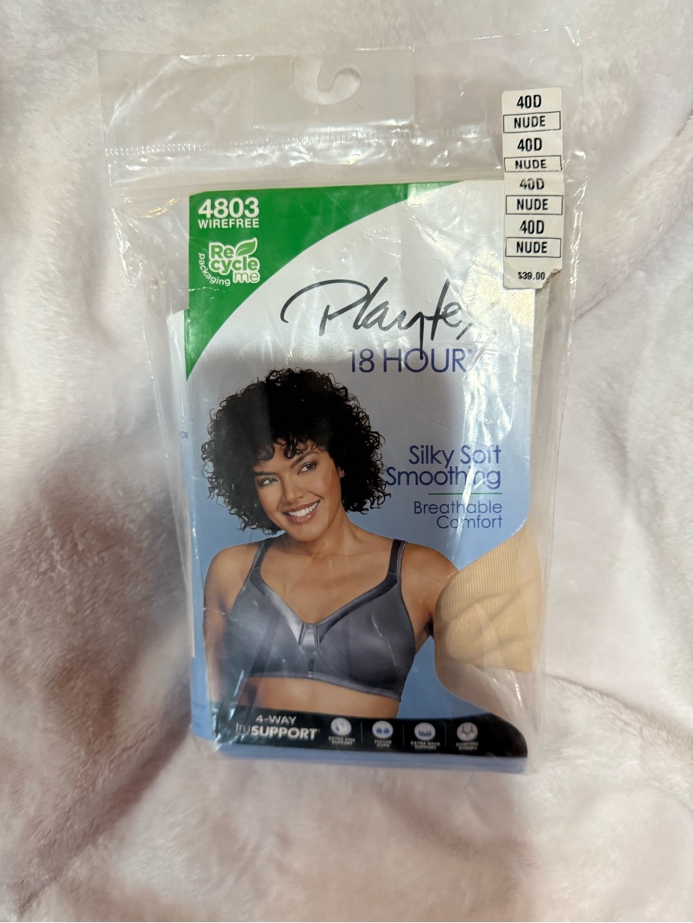 Playtex 18 Hour Silky Soft Smooth Bra - Nude - Size 40D - NIP